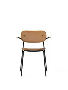 Audo Copenhagen - Co Dining Chair w/Armrest, Black Steel Base, Upholstered Seat and Back PC1L, Oak Arms, Natural Oak, EU/US - CAL117 Foam, 0250 (Cognac), Dakar, Dakar, Nevotex