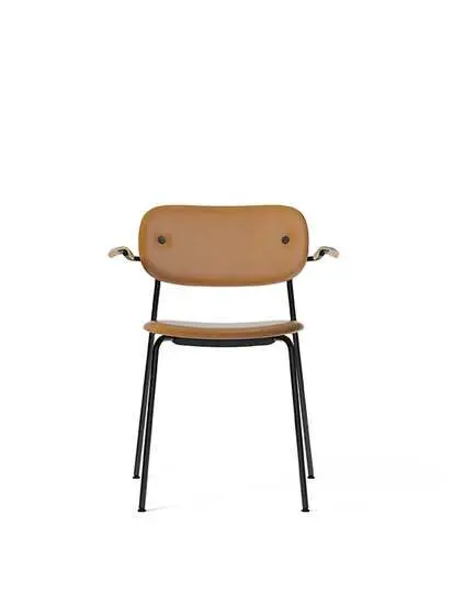 Audo Copenhagen - Co Dining Chair w/Armrest, Black Steel Base, Upholstered Seat and Back PC1L, Oak Arms, Natural Oak, EU/US - CAL117 Foam, 0250 (Cognac), Dakar, Dakar, Nevotex