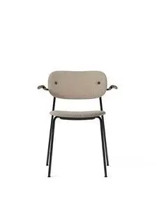 Audo Copenhagen - Co Dining Chair w/Armrest, Black Steel Base, Upholstered Seat and Back PC4T, Oak Arms, Dark Stained Oak, EU/US - CAL117 Foam, T19028/004 (Sand), Lupo, Lupo, Dedar