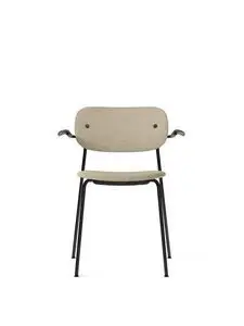 Audo Copenhagen - Co Dining Chair w/Armrest, Black Steel Base, Upholstered Seat and Back PC0T, Oak Arms, Dark Stained Oak, EU/US - CAL117 Foam, 02 (Beige), Bouclé, Bouclé, Audo