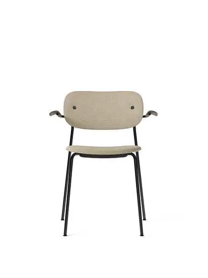 Audo Copenhagen - Co Dining Chair w/Armrest, Black Steel Base, Upholstered Seat and Back PC0T, Oak Arms, Dark Stained Oak, EU/US - CAL117 Foam, 02 (Beige), Bouclé, Bouclé, Audo