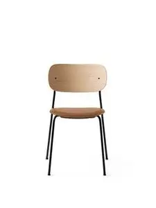 Audo Copenhagen - Co Dining Chair, Black Steel Base, Upholstered Seat PC1L, Oak Back, Natural Oak, EU/US - CAL117 Foam, 0250 (Cognac), Dakar, Dakar, Nevotex