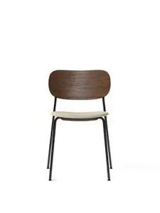 Audo Copenhagen - Co Dining Chair, Black Steel Base, Upholstered Seat PC0T, Oak Back, Dark Stained Oak, EU/US - CAL117 Foam, 02 (Beige) Bouclé, Bouclé, Audo