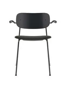 Audo Copenhagen - Co Dining Chair w/Armrest, Black Steel Base, Upholstered Seat PC1T, Oak Back and Arms, Black Oak, EU/US - CAL117 Foam, 0198 (Black), Re-wool, Re-wool, Kvadrat