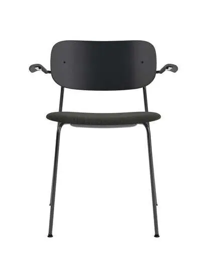 Audo Copenhagen - Co Dining Chair w/Armrest, Black Steel Base, Upholstered Seat PC1T, Oak Back and Arms, Black Oak, EU/US - CAL117 Foam, 0198 (Black), Re-wool, Re-wool, Kvadrat
