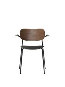 Audo Copenhagen - Co Dining Chair w/Armrest, Black Steel Base, Upholstered Seat PC1T, Oak Back and Arms, Dark Stained Oak, EU/US - CAL117 Foam, 0152 (Grey), Remix, Remix, Kvadrat