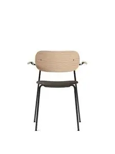 Audo Copenhagen - Co Dining Chair w/Armrest, Black Steel Base, Upholstered Seat PC1T, Oak Back and Arms, Natural Oak, EU/US - CAL117 Foam, 0233 (Grey), Remix, Remix, Kvadrat