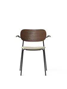 Audo Copenhagen - Co Dining Chair w/Armrest, Black Steel Base, Upholstered Seat PC0T, Oak Back and Arms, Dark Stained Oak, EU/US - CAL117 Foam, 02 (Beige), Bouclé, Bouclé, Audo