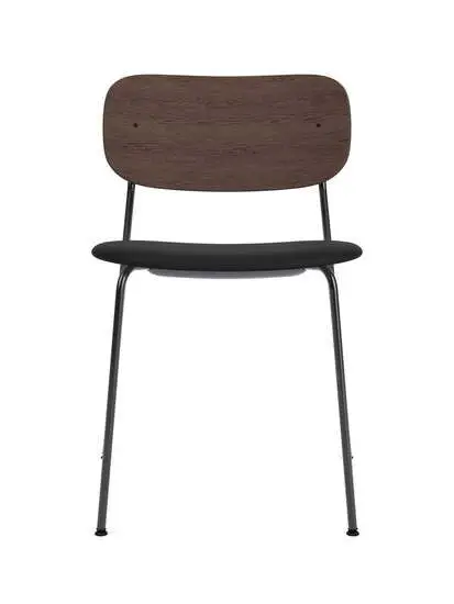 Audo Copenhagen - Co Dining Chair, Chrome Steel Base, Upholstered Seat PC0L, Oak Back, Dark Stained Oak, EU/US - CAL117 Foam, 1001 (Black), Sierra, Sierra, Camo