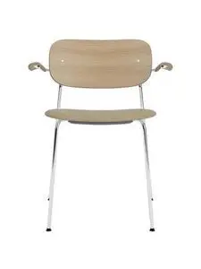 Audo Copenhagen - Co Dining Chair w/Armrest, Chrome Steel Base, Upholstered Seat PC0T, Oak Back and Arms, Natural Oak, EU/US - CAL117 Foam, 02 (Beige), Audo Bouclé, Audo Bouclé, Audo
