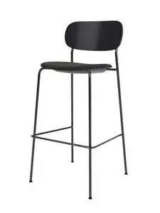 Audo Copenhagen - Co Bar Chair, Black Steel Base, Upholstered Seat, Oak Veneer Backrest, PC1T, Black Oak, EU/US - CAL117 Foam, 0198 (Black), Re-wool, Re-wool, Kvadrat