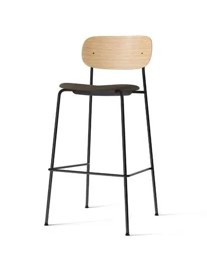 Audo Copenhagen - Co Bar Chair, Black Steel Base, Upholstered Seat, Oak Veneer Backrest, PC1T, Natural Oak, EU/US - CAL117 Foam, 0233 (Grey), Remix, Remix, Kvadrat