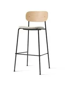 Audo Copenhagen - Co Bar Chair, Black Steel Base, Upholstered Seat, Oak Veneer Backrest, PC2T, Natural Oak, EU/US - CAL117 Foam, 0004 (White), Moss, Moss, Kvadrat
