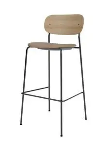 Audo Copenhagen - Co Bar Chair, Black Steel Base, Upholstered Seat, Oak Veneer Backrest, PC0L, Natural Oak, EU/US - CAL117 Foam, 1611 (Stone), Sierra, Sierra, Camo
