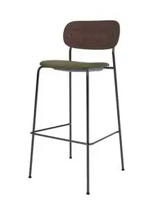 Audo Copenhagen - Co Bar Chair, Black Steel Base, Upholstered Seat, Oak Veneer Backrest, PC0L, Dark Stained Oak, EU/US - CAL117 Foam, 0441 (Army), Sierra, Sierra, Camo