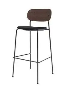Audo Copenhagen - Co Bar Chair, Black Steel Base, Upholstered Seat, Oak Veneer Backrest, PC0L, Dark Stained Oak, EU/US - CAL117 Foam, 1001 (Black), Sierra, Sierra, Camo