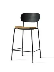 Audo Copenhagen - Co Counter Chair, Black Steel Base, Seat Height 68,5 cm, Upholstered Seat, Oak Veneer Backrest, PC0T, Black Oak, EU/US - CAL117 Foam, 06 (Gold), Bouclé, Bouclé, Audo