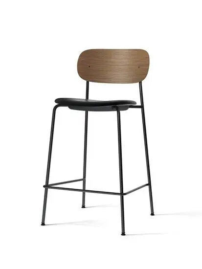 Audo Copenhagen - Co Counter Chair, Black Steel Base, Seat Height 68,5 cm, Dark Stained Oak Veneer Backrest, Upholstered Seat, EU/US - CAL117 Foam, 0842 (Black), Dakar, Nevotex