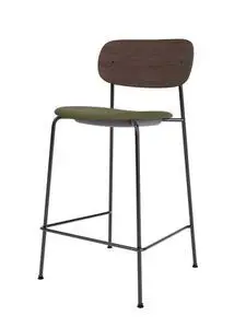Audo Copenhagen - Co Counter Chair, Black Steel Base, Seat height 68,5 cm, Upholstered Seat, Oak Veneer Backrest, PC0L, Dark Stained Oak, EU/US - CAL117 Foam, 0441 (Army), Sierra, Sierra, Camo