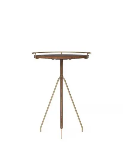 Audo Copenhagen - Umanoff Side Table, 60cm Tall, Solid Walnut Base and Top, Matt Lacquered Brass