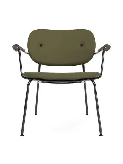 Audo Copenhagen - Co Lounge Chair, Black Steel Base, Upholstered Seat and Back PC0L, With Oak Arms, Dark Stained Oak, EU/US - CAL117 Foam, 0441 (Army), Sierra, Sierra, Camo