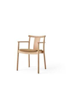 Audo Copenhagen - Merkur, Dining Chair w/Armrest, Natural Oak Base, Natural Oak Backrest And Armrest, Upholstered Seat PC0T, EU/US - CAL117 Foam, 06 (Gold), Bouclé, Bouclé, Audo