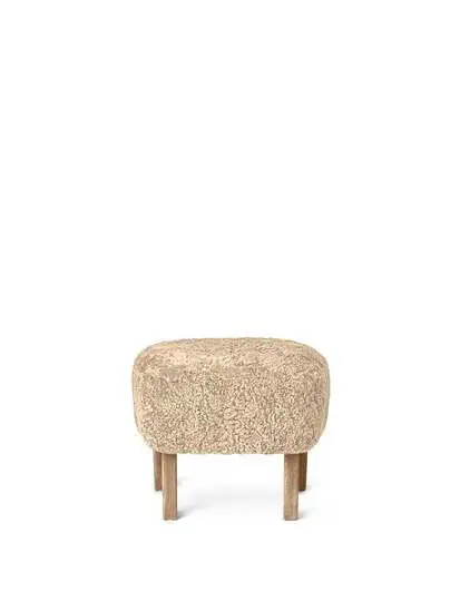 Audo Copenhagen - Ingeborg, Ottoman, Oak Legs, Upholstered With PC3L, Natural Oak, EU - HR Foam, Sheepskin Curly (Honey), Sheepskin Curly, Skandilock