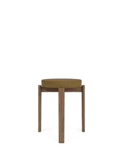 Audo Copenhagen - Passage Stool, Walnut Base, Seat Upholstered With PC0T, EU - HR Foam, 06 (Gold), Audo Bouclé, Audo Bouclé, Audo