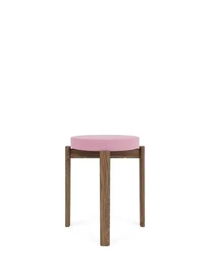 Audo Copenhagen - Passage Stool, Walnut Base, Seat Upholstered With PC3T, EU - HR Foam, 0526 (Pink), Vidar, Vidar, Kvadrat