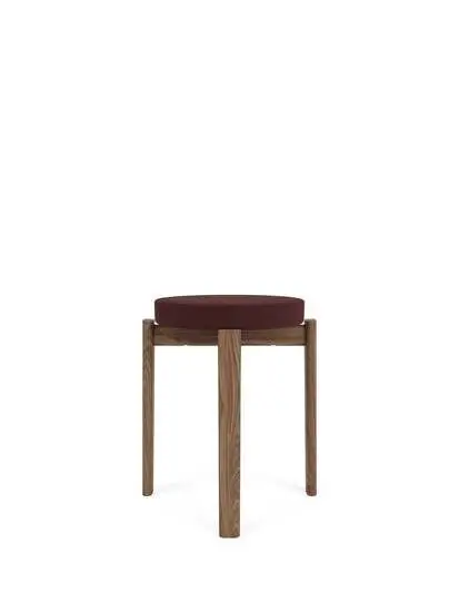 Audo Copenhagen - Passage Stool, Walnut Base, Seat Upholstered With PC3T, EU - HR Foam, 0693 (Burgundy), Vidar, Vidar, Kvadrat