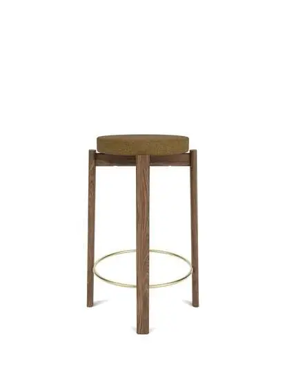 Audo Copenhagen - Passage Counter Stool, Walnut Base, Seat Upholstered With PC0T, Brass Ring, EU - HR Foam, 06 (Gold), Audo Bouclé, Audo Bouclé, Audo