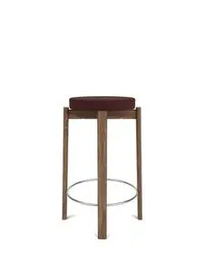 Audo Copenhagen - Passage Counter Stool, Walnut Base. Seat Upholstered With PC3T, Steel Ring, Stainless Steel, EU - HR Foam, 0693 (Burgundy), Vidar, Vidar, Kvadrat