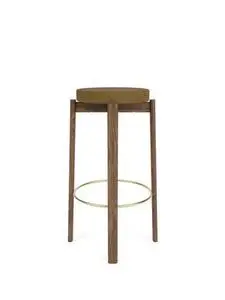 Audo Copenhagen - Passage Bar Stool, Walnut Base, Seat Upholstered With PC0T, Brass Ring, EU - HR Foam, 06 (Gold), Audo Bouclé, Audo Bouclé, Audo