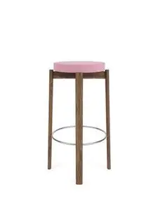 Audo Copenhagen - Passage Bar Stool, Walnut Base, Seat Upholstered With PC3T, Steel Ring, Stainless Steel, EU - HR Foam, 0526 (Pink), Vidar, Vidar, Kvadrat