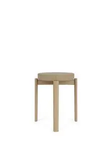 Audo Copenhagen - Passage Stool, Natural Oak Base, Seat Upholstered With PC0T, EU - HR Foam, 02 (Beige), Audo Bouclé, Audo Bouclé, Audo