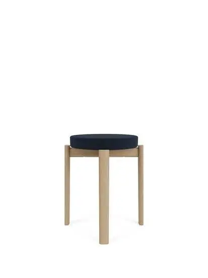 Audo Copenhagen - Passage Stool, Natural Oak Base, Seat Upholstered With PC3T, EU - HR Foam, 0786 (Dark Blue), Vidar, Vidar, Kvadrat