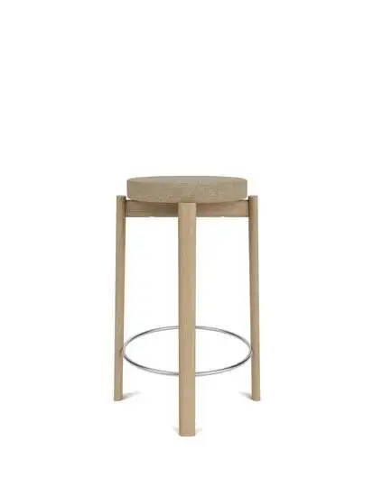 Audo Copenhagen - Passage Counter Stool, Natural Oak Base, Seat Upholstered With PC0T, Steel Ring, Stainless Steel, EU - HR Foam, 02 (Beige), Audo Bouclé, Audo Bouclé, Audo