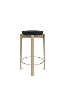 Audo Copenhagen - Passage Counter Stool, Natural Oak Base, Seat Upholstered With PC3T, Steel Ring, Stainless Steel, EU - HR Foam, 0786 (Dark Blue), Vidar, Vidar, Kvadrat