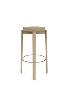 Audo Copenhagen - Passage Bar Stool, Natural Oak Base, Seat Upholstered With PC0T, Steel Ring, Stainless Steel, EU - HR Foam, 02 (Beige), Audo Bouclé, Audo Bouclé, Audo