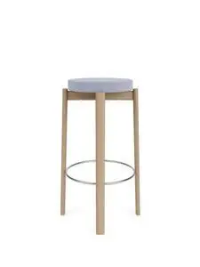 Audo Copenhagen - Passage Bar Stool, Natural Oak Base, Seat Upholstered With PC3T, Steel Ring, Stainless Steel, EU - HR Foam, 0723 (Purple), Vidar, Vidar, Kvadrat