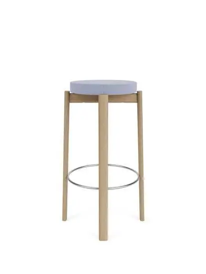 Audo Copenhagen - Passage Bar Stool, Natural Oak Base, Seat Upholstered With PC3T, Steel Ring, Stainless Steel, EU - HR Foam, 0723 (Purple), Vidar, Vidar, Kvadrat