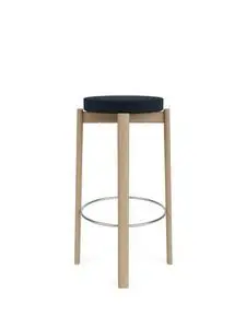 Audo Copenhagen - Passage Bar Stool, Natural Oak Base, Seat Upholstered With PC3T, Steel Ring, Stainless Steel, EU - HR Foam, 0786 (Dark Blue), Vidar, Vidar, Kvadrat