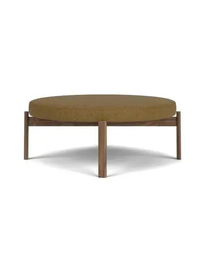 Audo Copenhagen - Passage Pouf, Walnut Base, Seat Upholstered With PC0T, EU - HR Foam, 06 (Gold), Audo Bouclé, Audo Bouclé, Audo