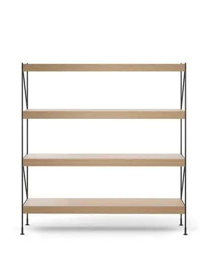 Audo Copenhagen - Zet, Storage System, H158, L150, Black Steel Base, Natural Oak Shelf