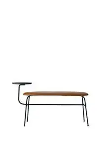 Audo Copenhagen - Afteroom, Bench, Black Steel Base, Marquina Marble Side Table, Upholstered Seat PC2L, EU/US - CAL117 Foam, 21000 (Cognac), Dunes, Dunes, Sørensen Leather