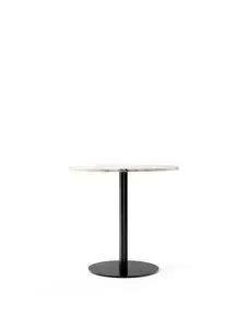 Audo Copenhagen - Harbour Column Dining Table, Ø80 x H:73 cm Black Steel Base, Estremoz Marble Off White Top