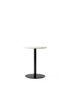 Audo Copenhagen - Harbour Column Dining Table, Ø60 x H:73 cm, Black Steel Base, Estremoz Marble Off White Top