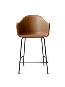 Audo Copenhagen - Harbour Counter Chair, Steel Base, Seat height 65 cm, Upholstered Shell PC1L, Black Base, EU/US - CAL117 Foam, 0250 (Cognac), Dakar, Dakar, Nevotex