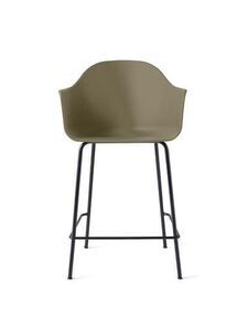 Audo Copenhagen - Harbour Counter Chair, Steel Base, Seat Height 65cm, Shell, Black Base, Shell, Olive