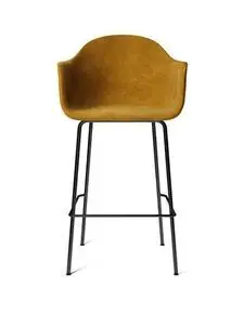 Audo Copenhagen - Harbour Bar Chair, Steel Base, Seat Height 75 cm, Upholstered Shell PC1T, Black Base, EU/US - CAL117 Foam, 1-3114-041 Champion (Brown), Champion, JAB